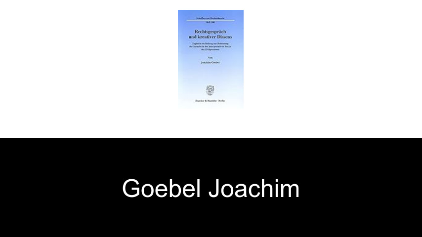 livres de Goebel Joachim